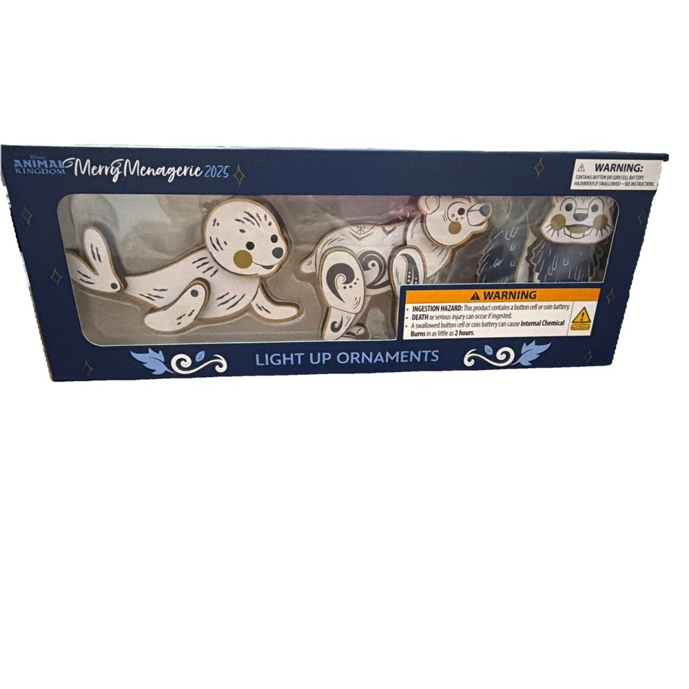 Disney Parks Ornament 2025 Merry Menagerie Animal Kingdom Light Up 3-Piece Set